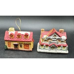 2 Vintage Badcock Town Square Collectible Christmas Tree Ornaments -S1W